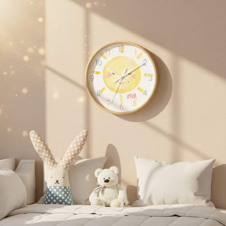 Sunshine Nursery Decor - Personalized Wall Clock for Kids
