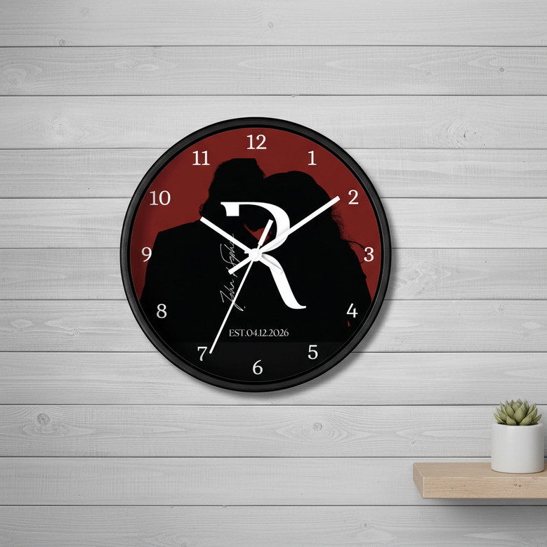 Timeless Mr & Mrs Photo Silhouette Personalized Wall Clock