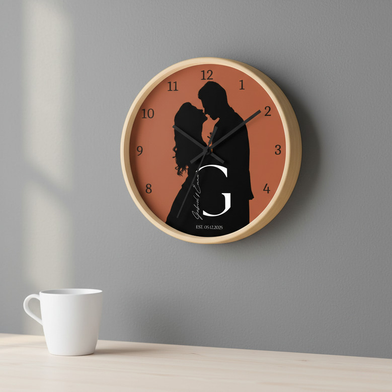 Timeless Mr & Mrs Photo Silhouette Personalized Wall Clock