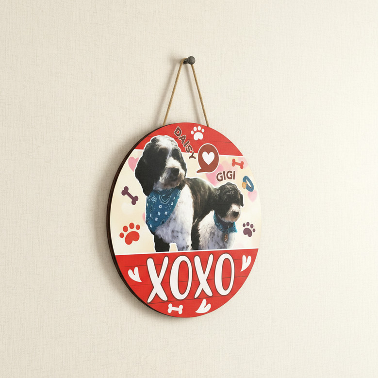 Valentine XOXO Custom Animal Round Wood Sign for Pet Lovers