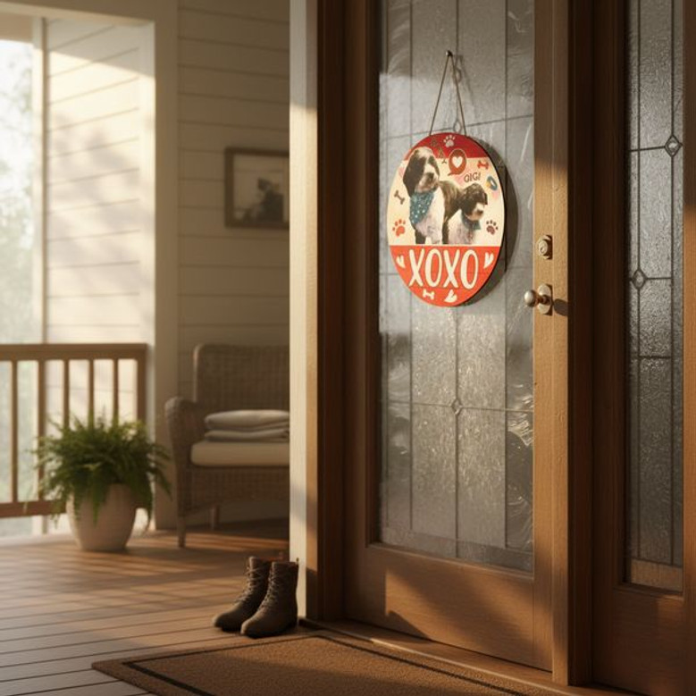 Valentine XOXO Custom Animal Round Wood Sign for Pet Lovers