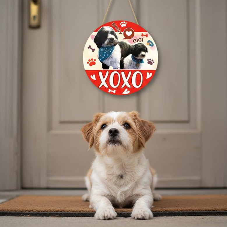 Valentine XOXO Custom Animal Round Wood Sign for Pet Lovers