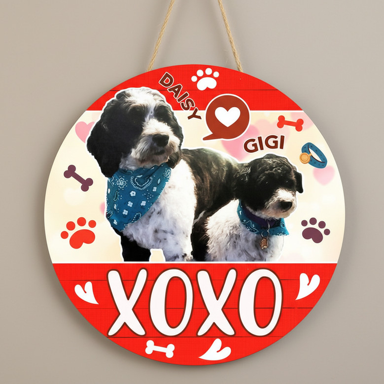 Valentine XOXO Custom Animal Round Wood Sign for Pet Lovers