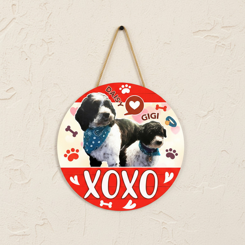 Valentine XOXO Custom Animal Round Wood Sign for Pet Lovers