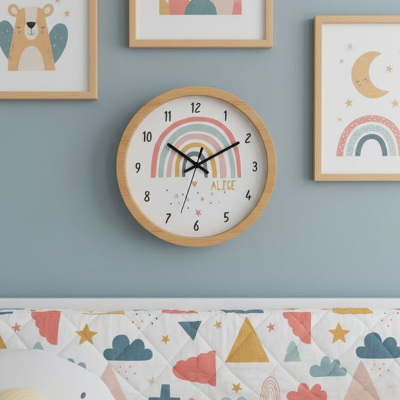 Vibrant Rainbow Personalized Wall Clock for Kids' Bedrooms