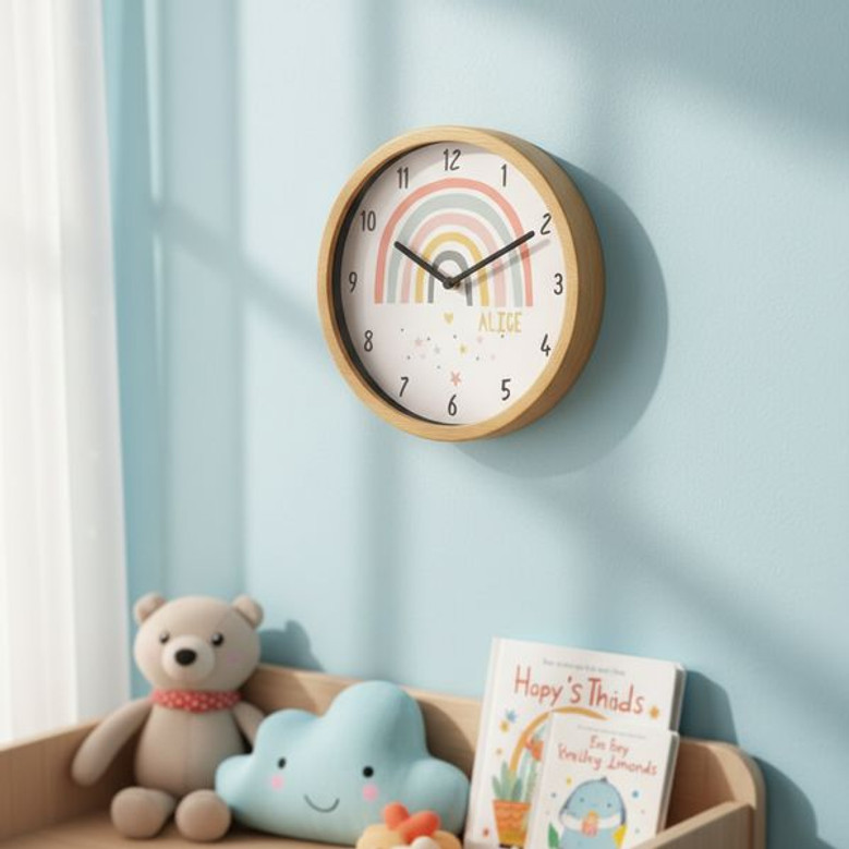 Vibrant Rainbow Personalized Wall Clock for Kids' Bedrooms