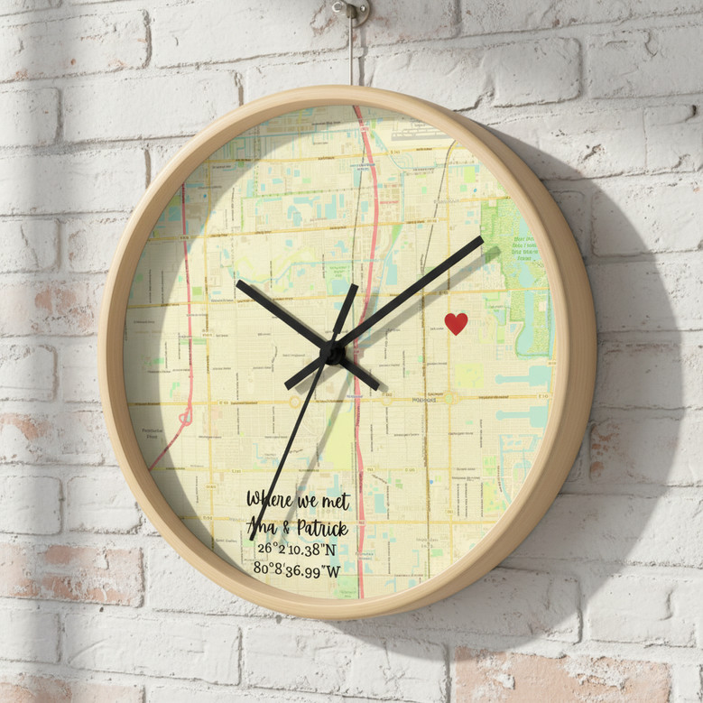 Where We Met Personalized Wall Clock Anniversary Map Art Gift