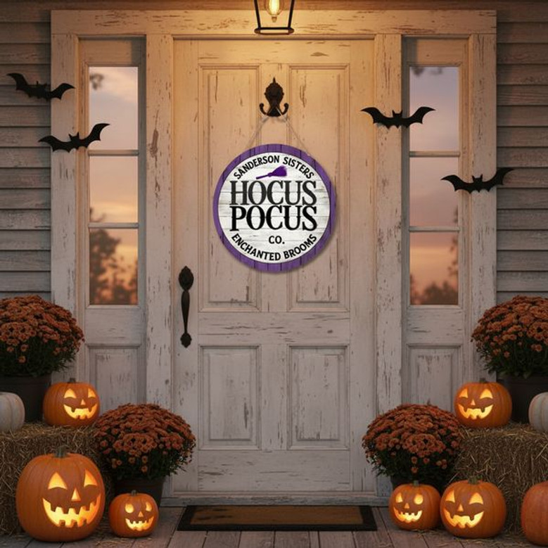 Witchy Charm Hocus Pocus Halloween Round Wood Sign