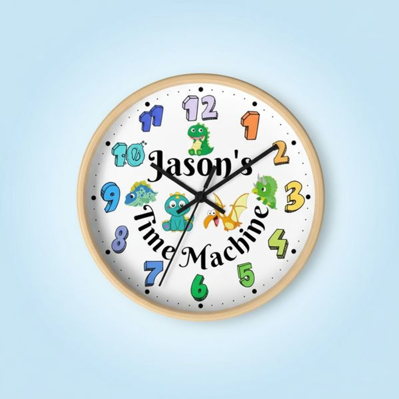 Dino Discovery Personalized Wall Clock for Kids Nursery Decor