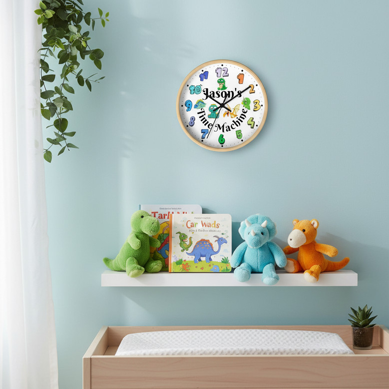 Dino Discovery Personalized Wall Clock for Kids Nursery Decor