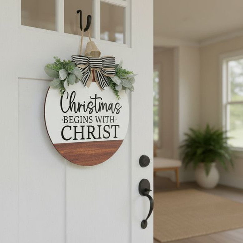 Faithful Christmas Round Wood Sign, Christ-Centered Porch Decor