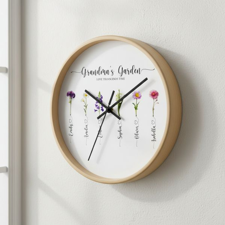 Grandma�s Birth Flower Garden - A Personalized Wall Clock Gift