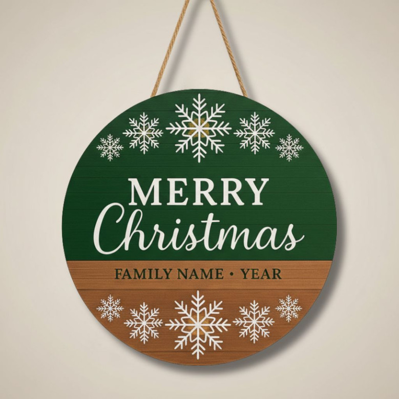 Personalized Christmas Round Wood Sign, Festive Holiday Keepsake