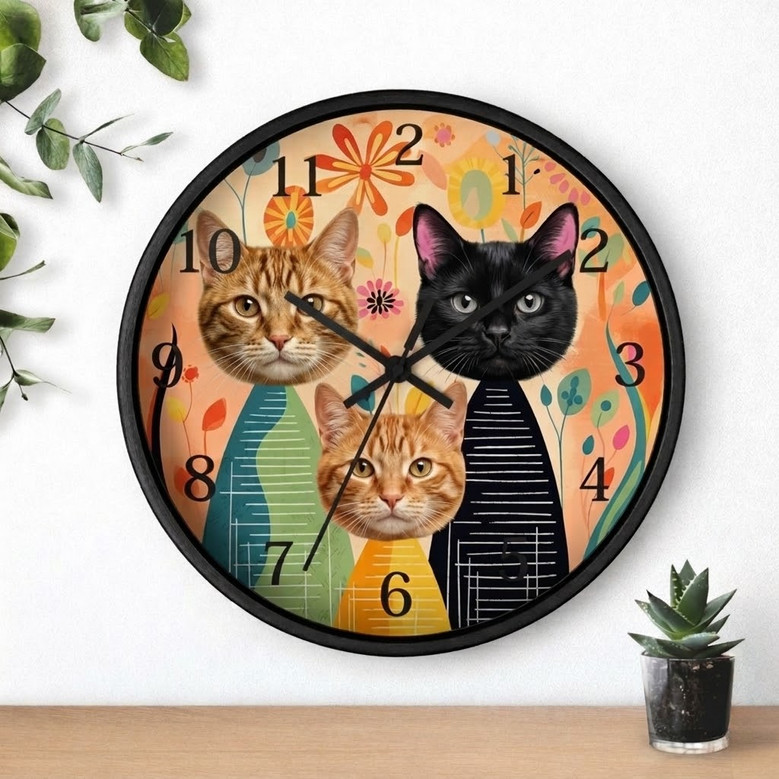 Retro MCM Cat Face Personalized Wall Clock