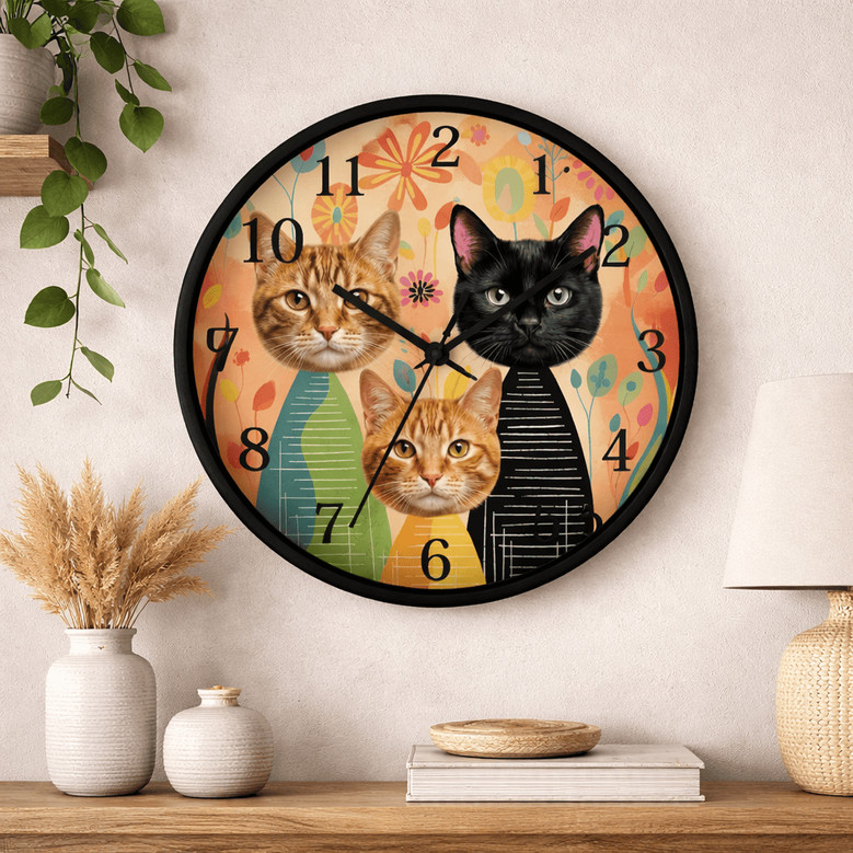 Retro MCM Cat Face Personalized Wall Clock