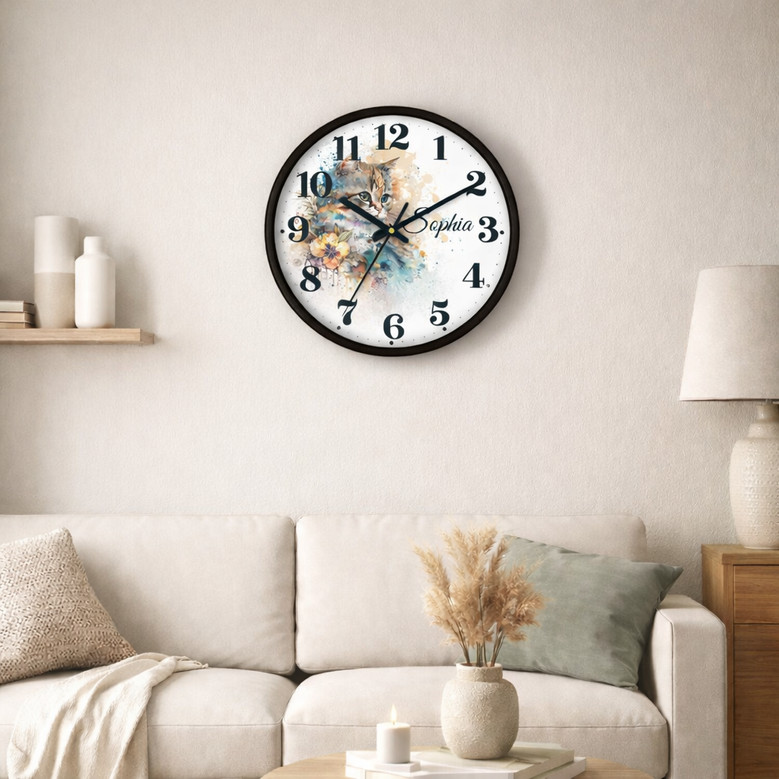 Vibrant Splash Kitten Art - Unique Personalized Wall Clock