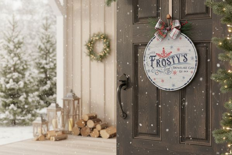 Winter Greenery Christmas Round Wood Sign - Warm Holiday Welcome