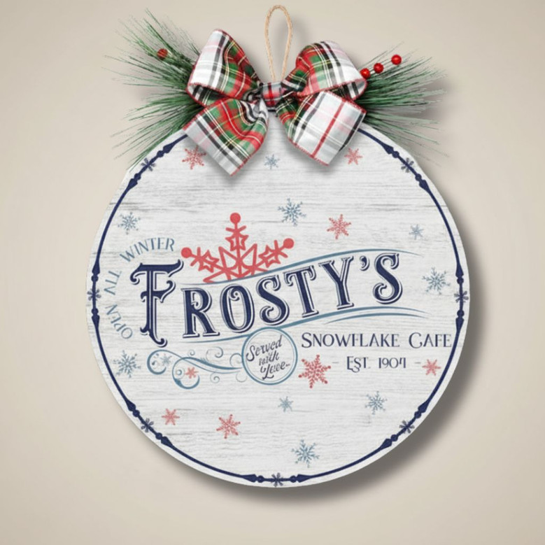 Winter Greenery Christmas Round Wood Sign - Warm Holiday Welcome