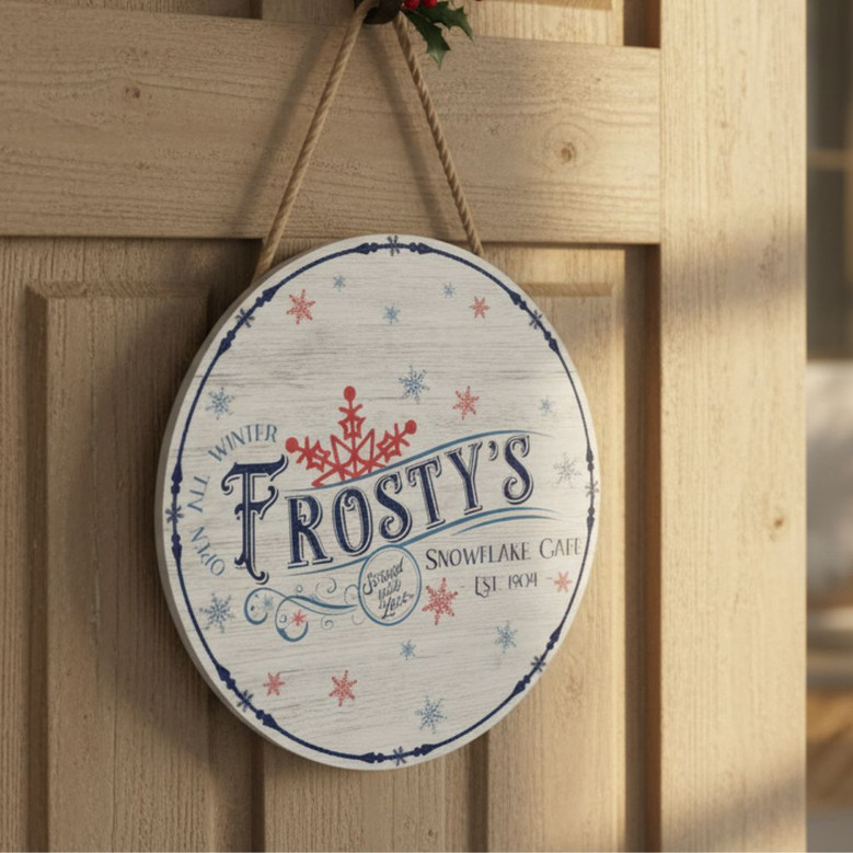 Winter Greenery Christmas Round Wood Sign - Warm Holiday Welcome