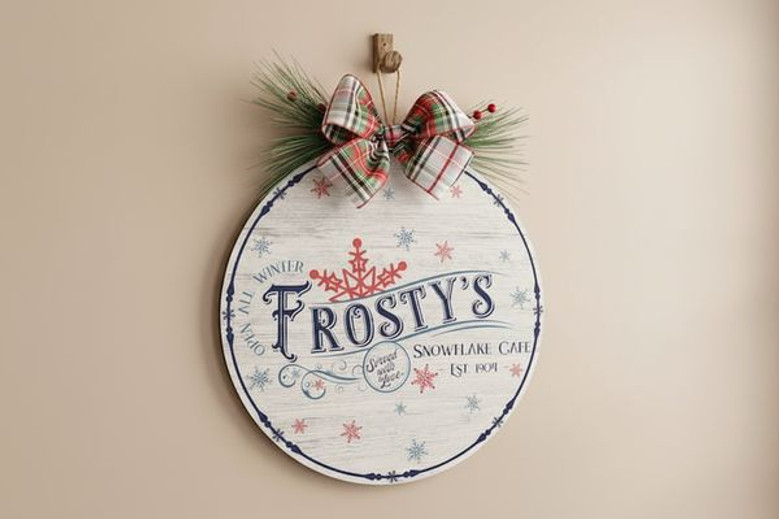 Winter Greenery Christmas Round Wood Sign - Warm Holiday Welcome