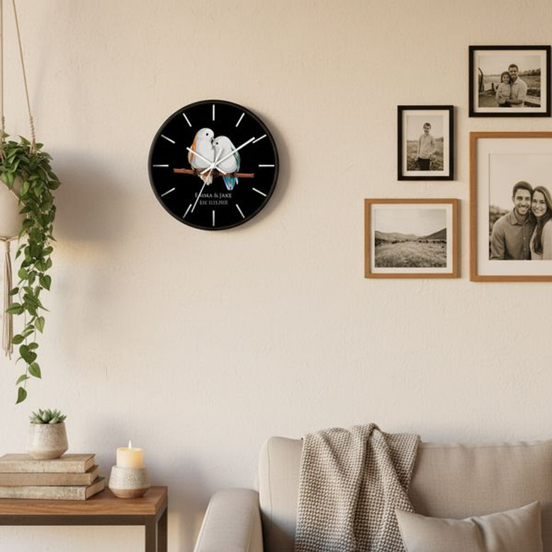 Couples Lovebirds Keepsake - Personalized Wall Clock
