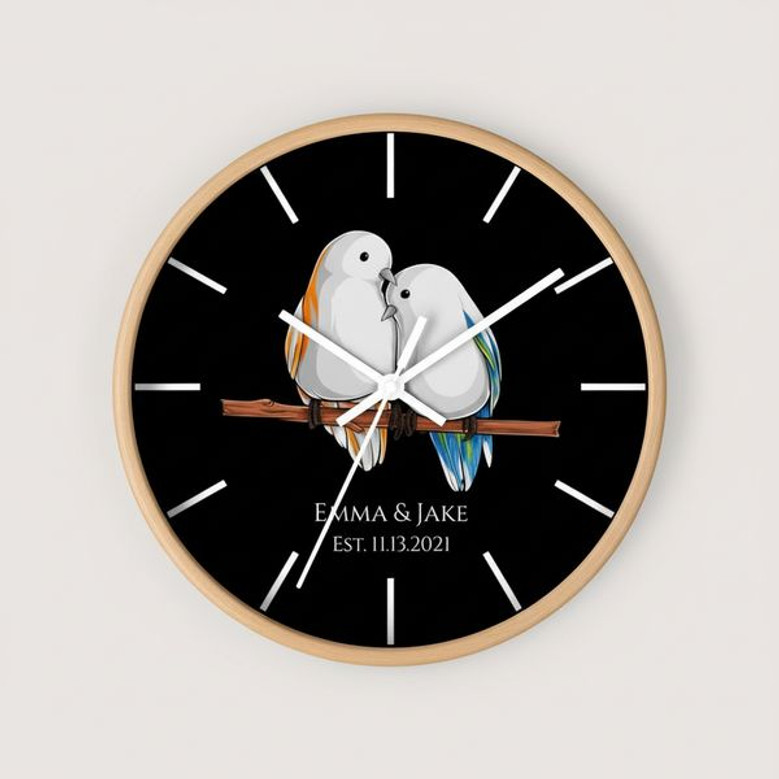 Couples Lovebirds Keepsake - Personalized Wall Clock