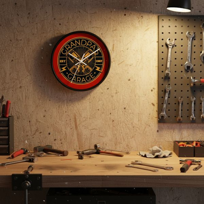Grandpa's Workshop Personalized Wall Clock - Custom Garage Decor