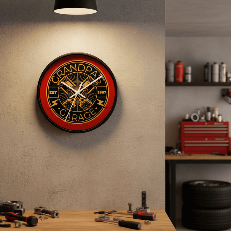Grandpa's Workshop Personalized Wall Clock - Custom Garage Decor