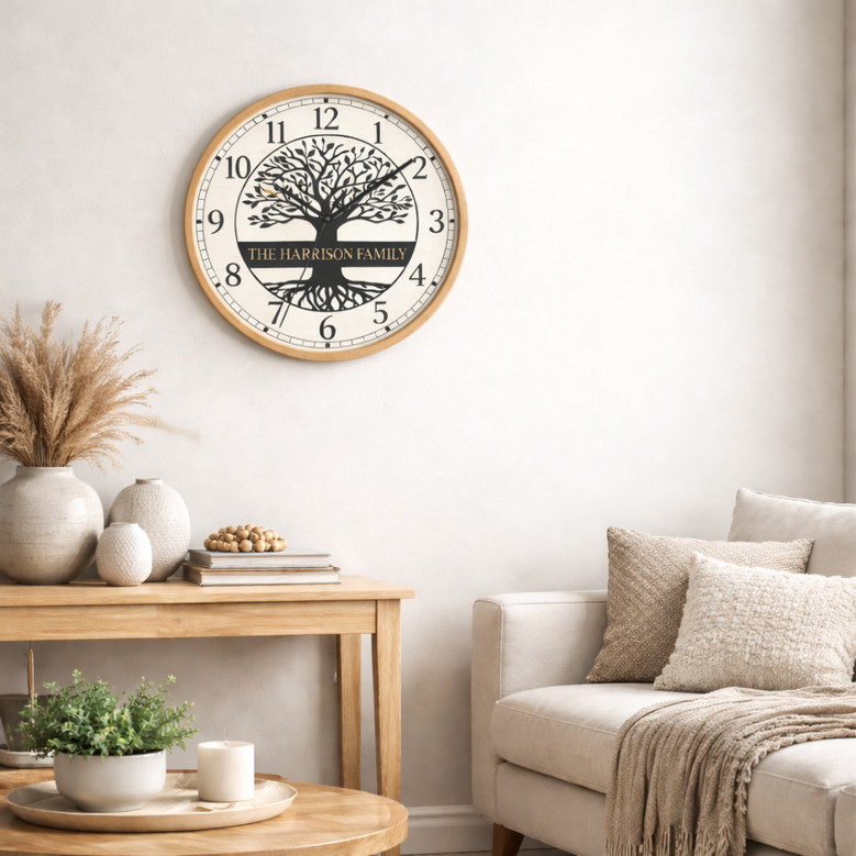 Family Roots - Custom Name Tree of Life Personalized Wall Clock