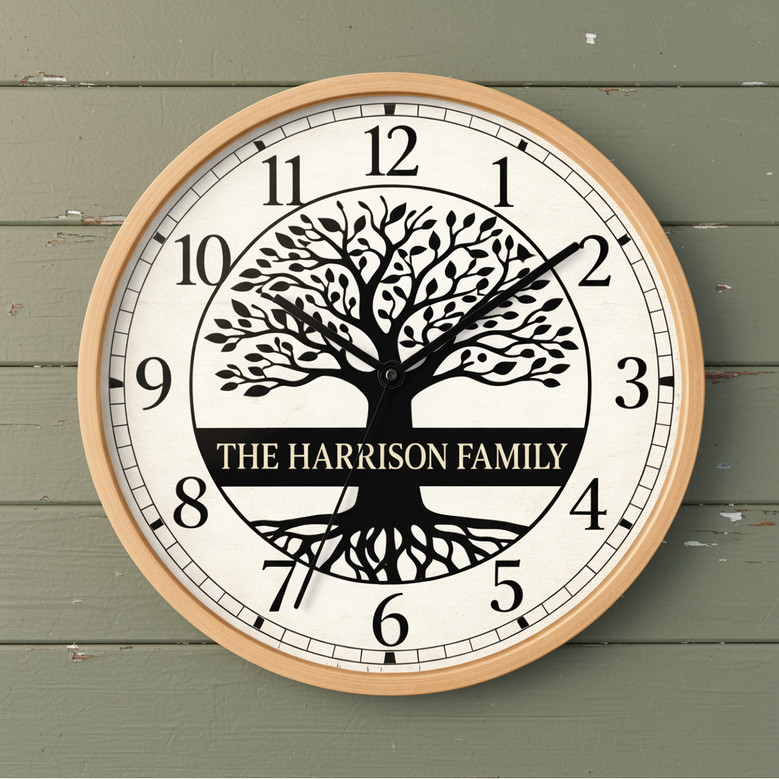 Family Roots - Custom Name Tree of Life Personalized Wall Clock