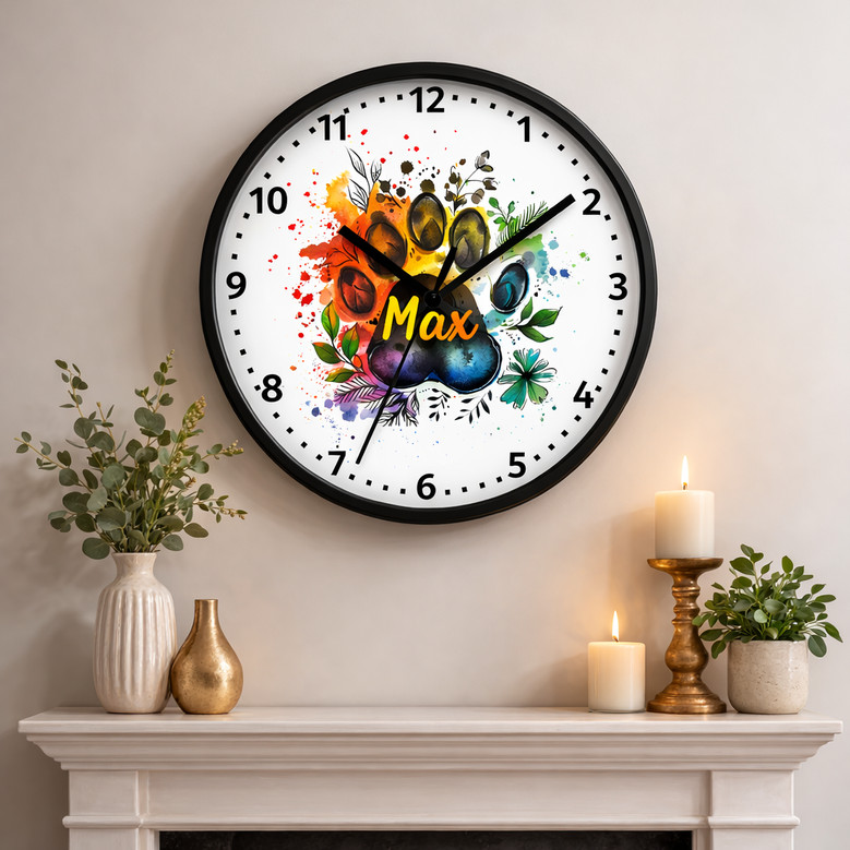 Heartfelt Paws - Vibrant Personalized Wall Clock for Pet Lovers