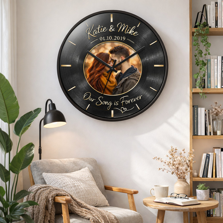 Timeless Hits - Couple Photo Vinyl Record Personalized Wall Clock