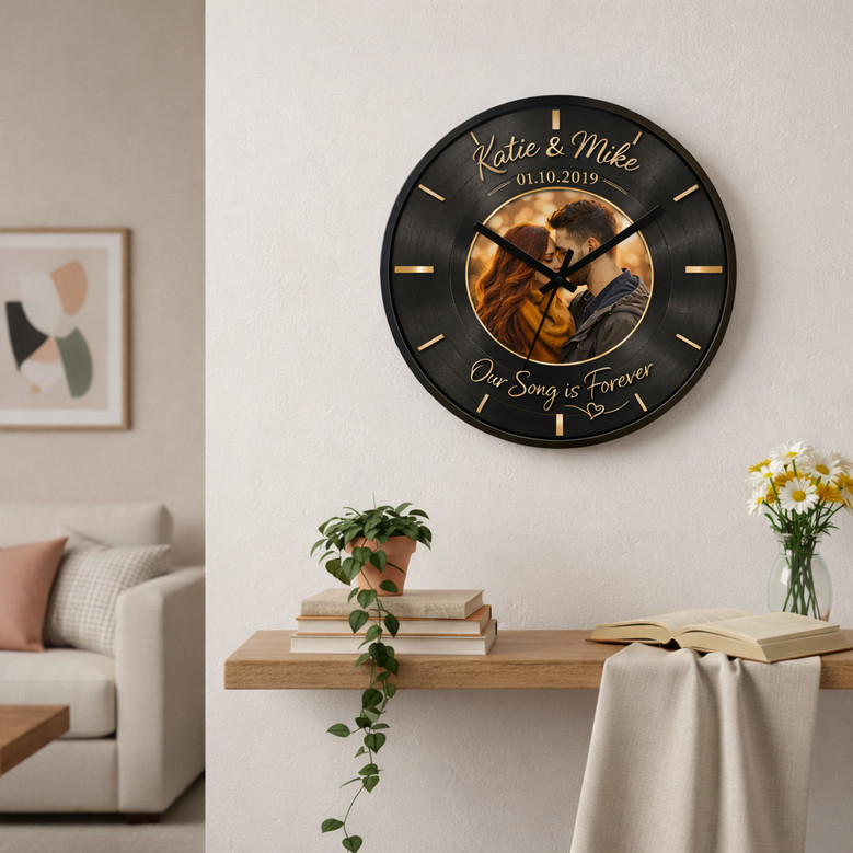 Timeless Hits - Couple Photo Vinyl Record Personalized Wall Clock