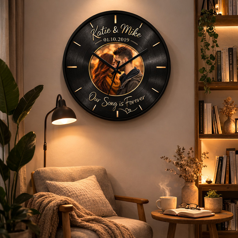 Timeless Hits - Couple Photo Vinyl Record Personalized Wall Clock