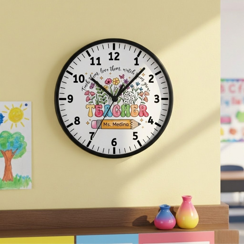 Floral Affirmations Personalized Wall Clock for Teachers