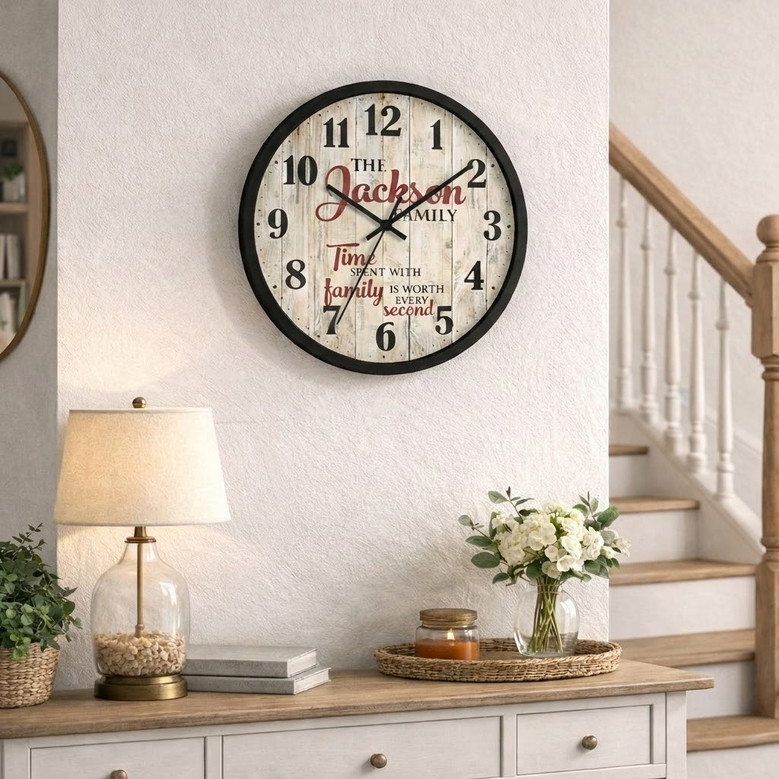 Rustic Farmhouse Personalized Wall Clock with Custom Family Name