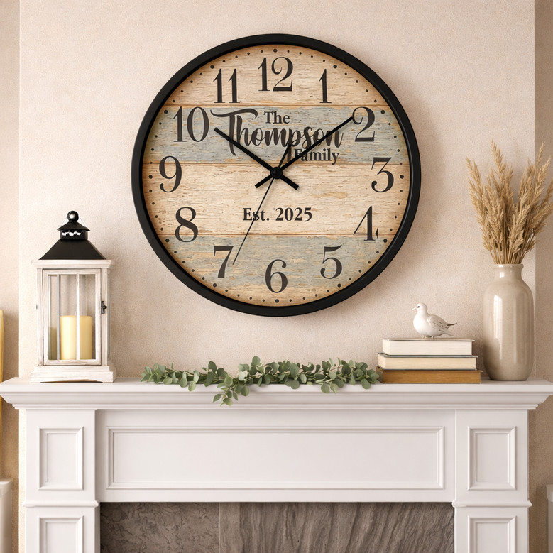 Your Family Story - Rustic Wood Plank Personalized Wall Clock