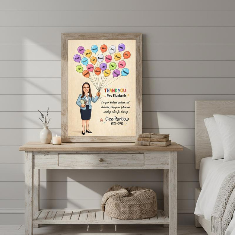 Gift For Teacher - Custom Teacher Balloon With Kids’ Names Canvas