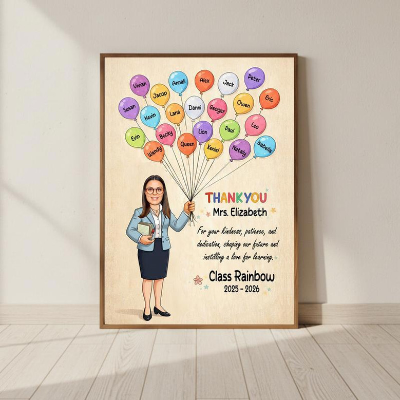 Gift For Teacher - Custom Teacher Balloon With Kids’ Names Canvas