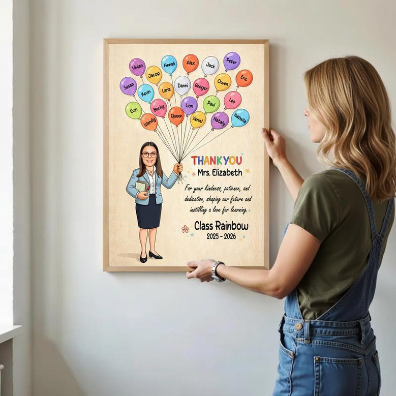 Gift For Teacher - Custom Teacher Balloon With Kids’ Names Canvas