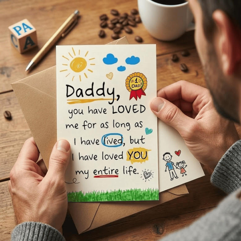 Celebrating First Father's Day Greeting Card from Baby and Kids