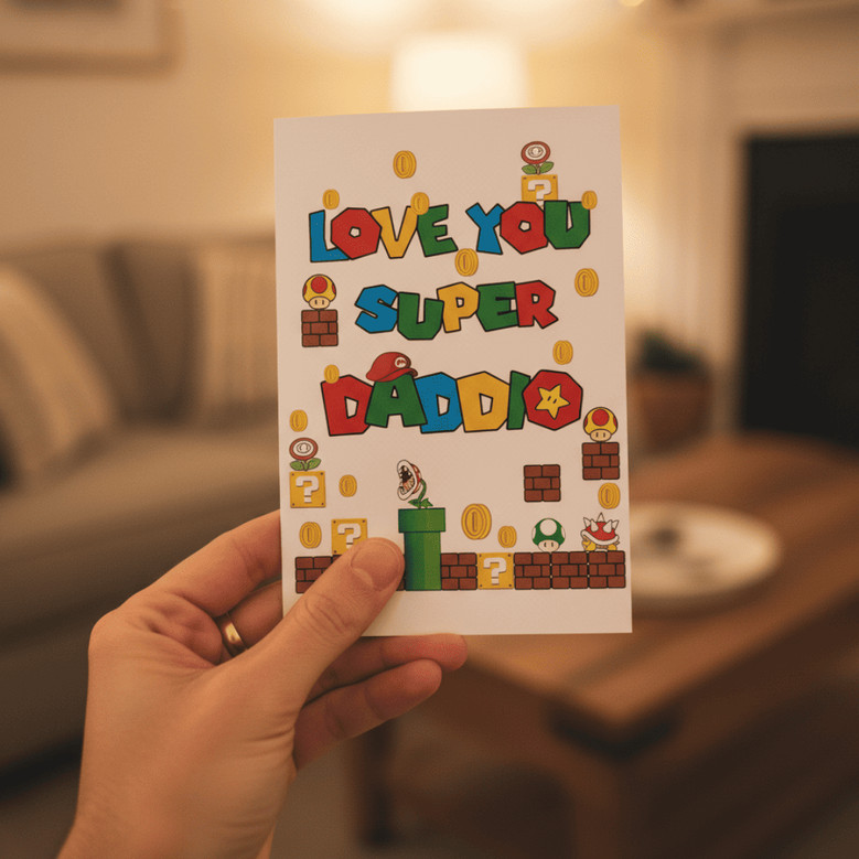 Level Up His Day - Super Daddio Gamer Humor Greeting Card Level Up His Day - Super Daddio Gamer Humor Greeting Card