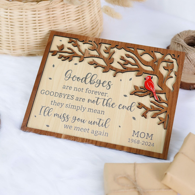 Cardinal Memorial Layer Wood Sign Forever in Our Hearts Keepsake