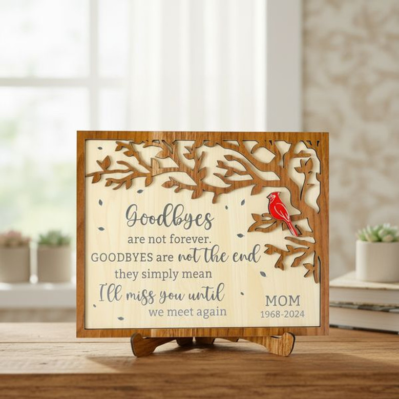 Cardinal Memorial Layer Wood Sign Forever in Our Hearts Keepsake