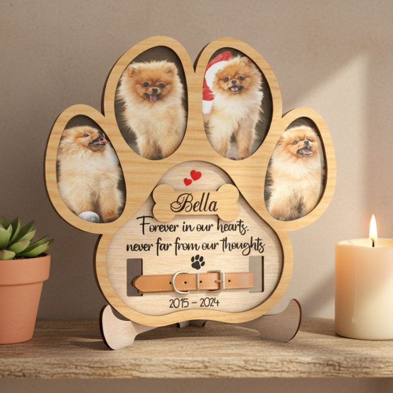 Cherish Their Memory Dog Paw Layer Wood Sign Pet Photo Frame Cherish Their Memory Dog Paw Layer Wood Sign Pet Photo Frame