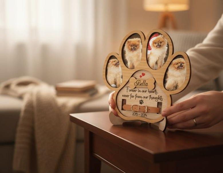 Cherish Their Memory Dog Paw Layer Wood Sign Pet Photo Frame Cherish Their Memory Dog Paw Layer Wood Sign Pet Photo Frame