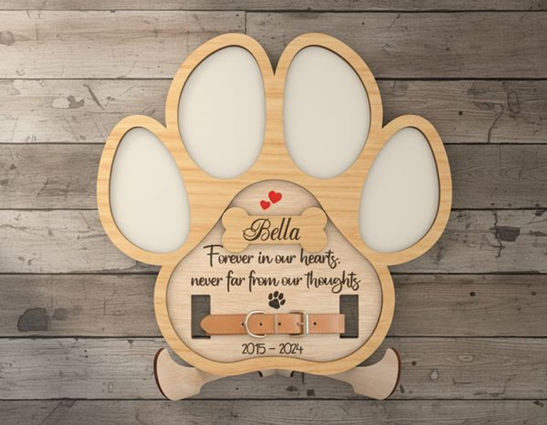 Cherish Their Memory Dog Paw Layer Wood Sign Pet Photo Frame Cherish Their Memory Dog Paw Layer Wood Sign Pet Photo Frame