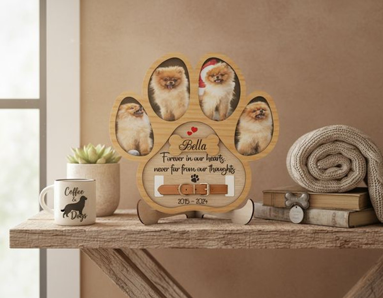Cherish Their Memory Dog Paw Layer Wood Sign Pet Photo Frame Cherish Their Memory Dog Paw Layer Wood Sign Pet Photo Frame