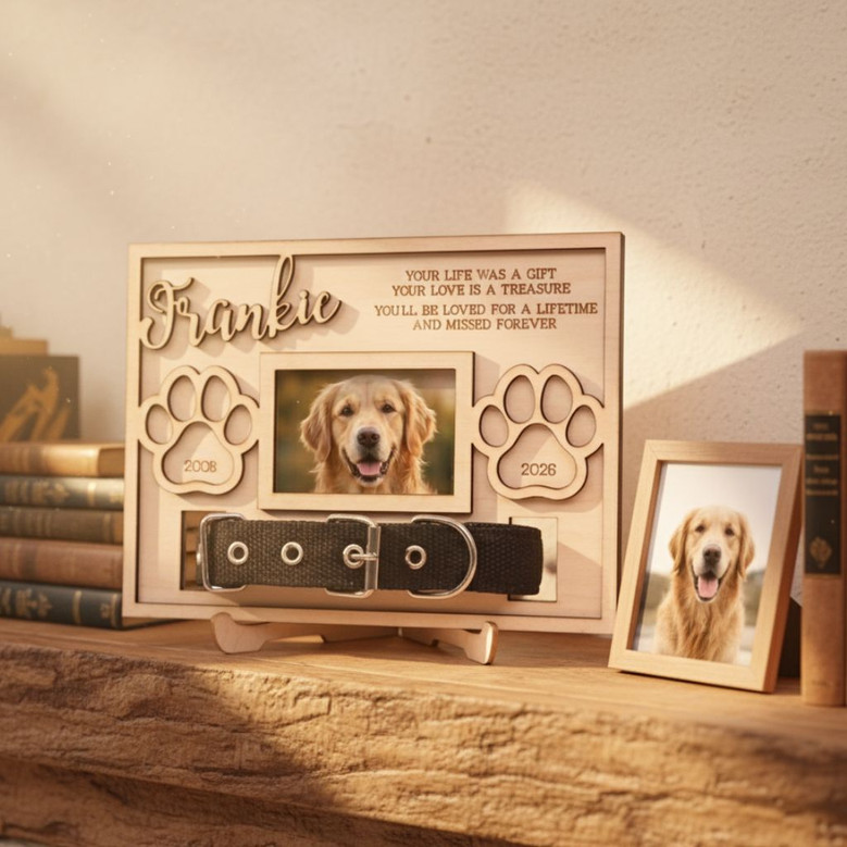 Cherished Dog Collar Layer Wood Sign Personalized Pet Loss Gift Cherished Dog Collar Layer Wood Sign Personalized Pet Loss Gift