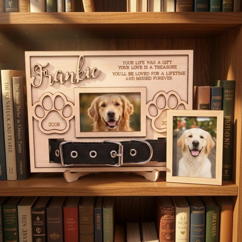Cherished Dog Collar Layer Wood Sign Personalized Pet Loss Gift Cherished Dog Collar Layer Wood Sign Personalized Pet Loss Gift